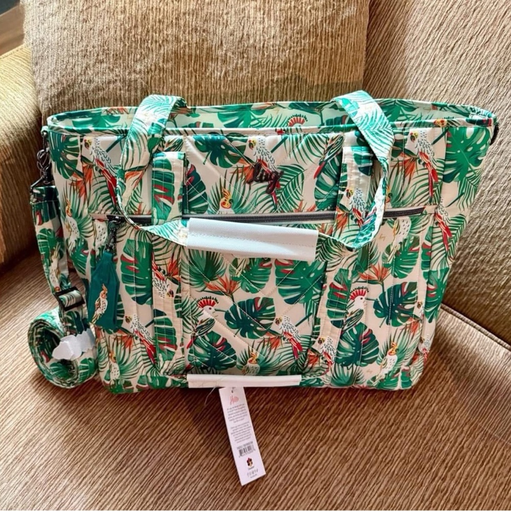 LUG Paddle Carry-All Tote Bag in Tropical Birds Cream print NWT